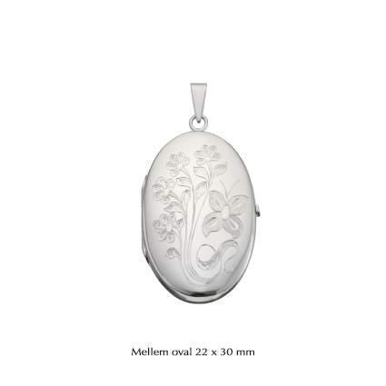 Oval medaljon i rhodineret sølv med mønster 22x30 mm fra BNH